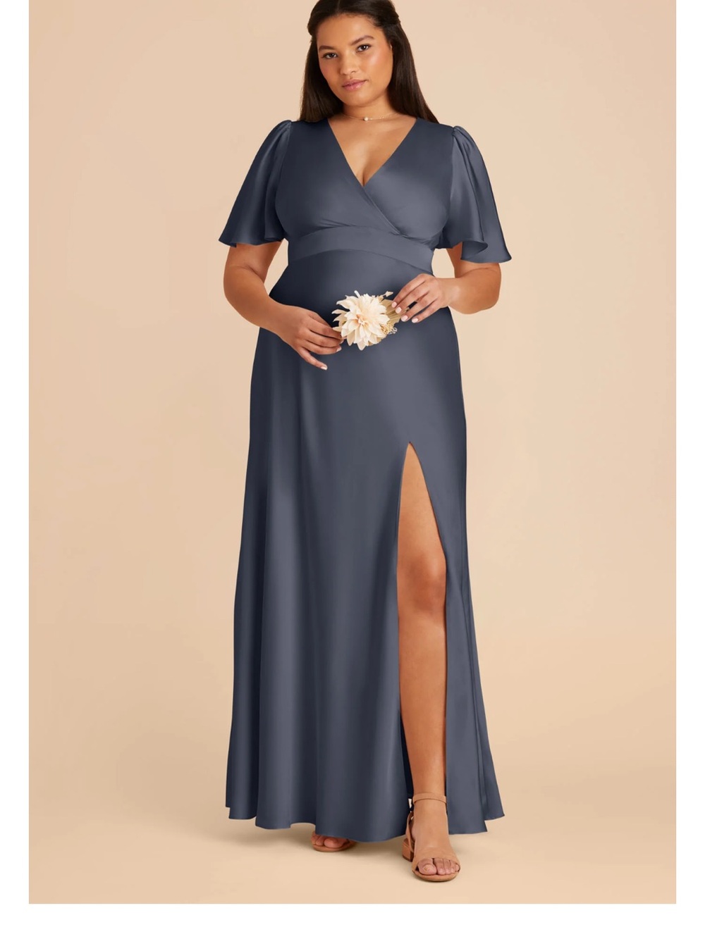 Birdy Grey Marni Dress- Dusk Blue, Matte Satin